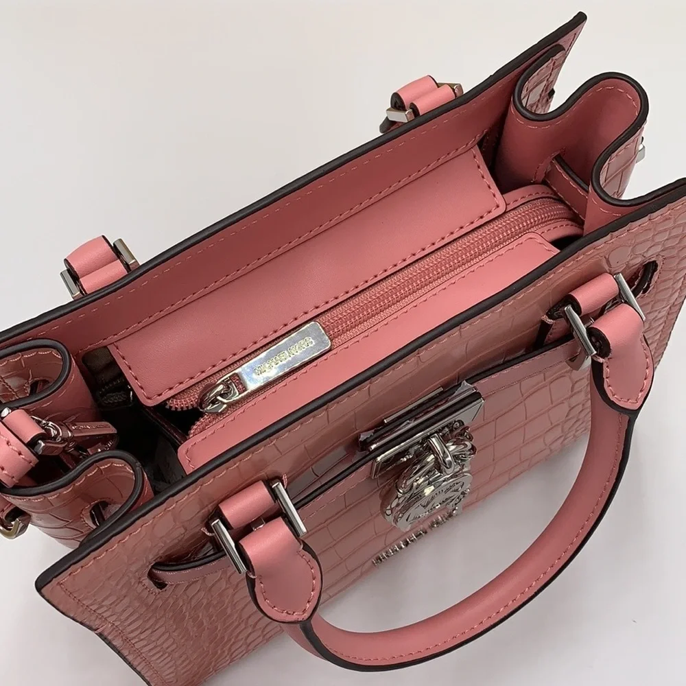 MICHAEL KORS Hamilton Small Crocodile Embossed Faux Leather Satchel Primrose NWT